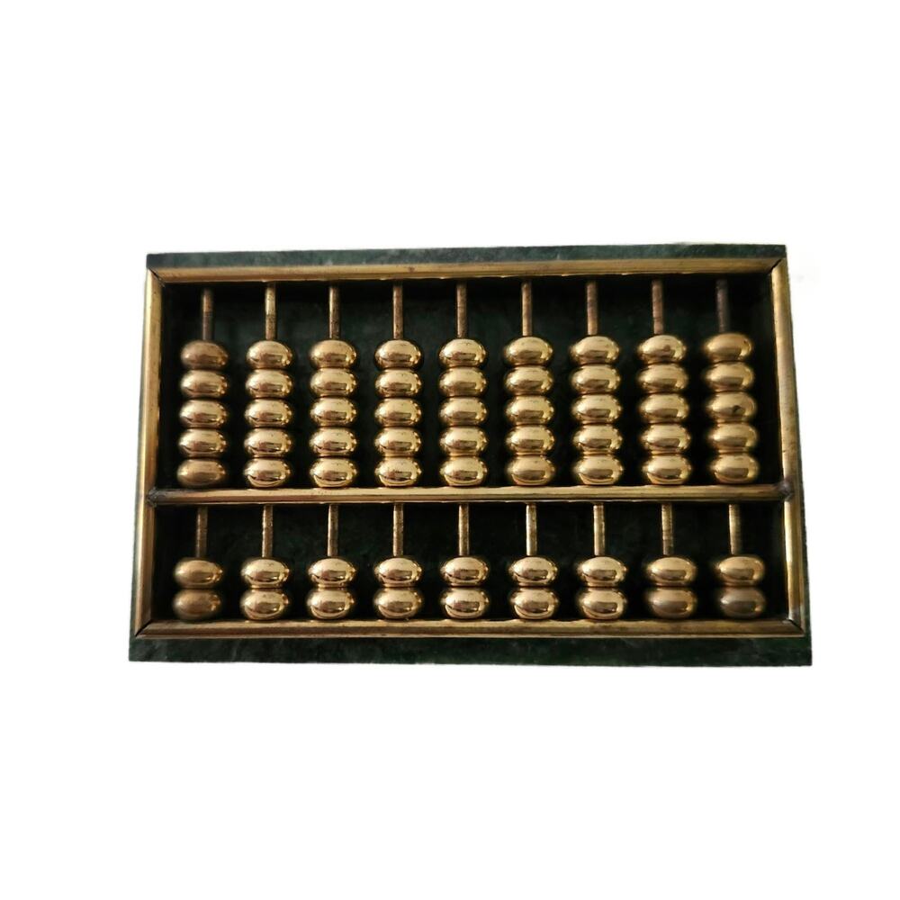 Vintage Miniature Chinese Brass Abacus with Green Marble Base